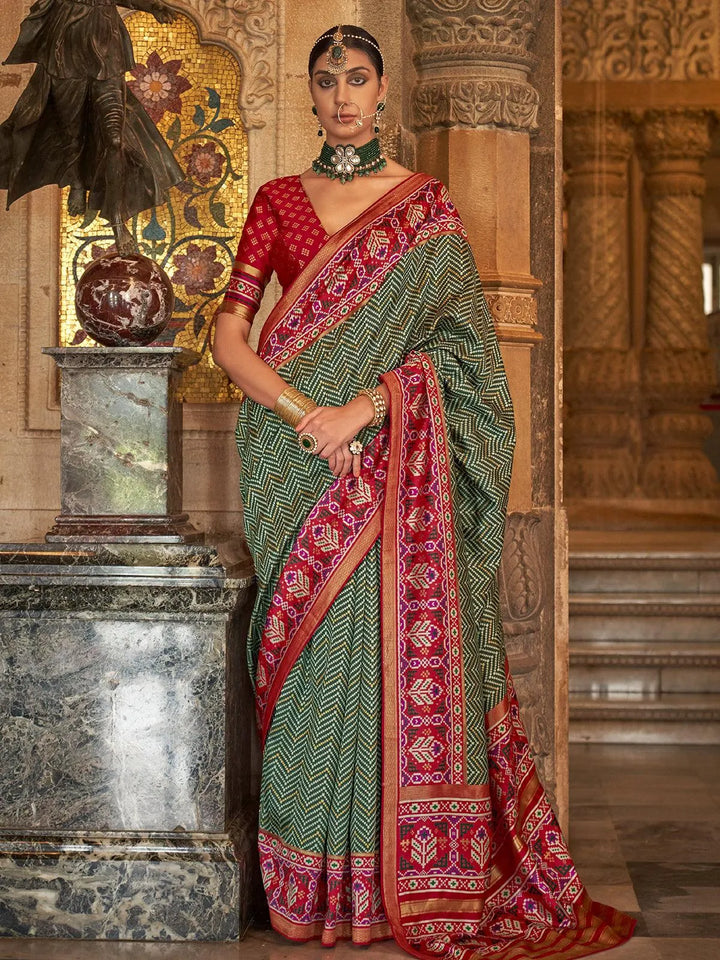 Dark Green Printed Design Soft Silk Saree - VJV Now