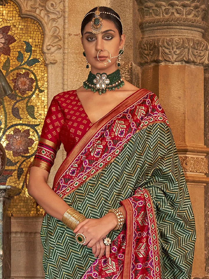 Dark Green Printed Design Soft Silk Saree - VJV Now