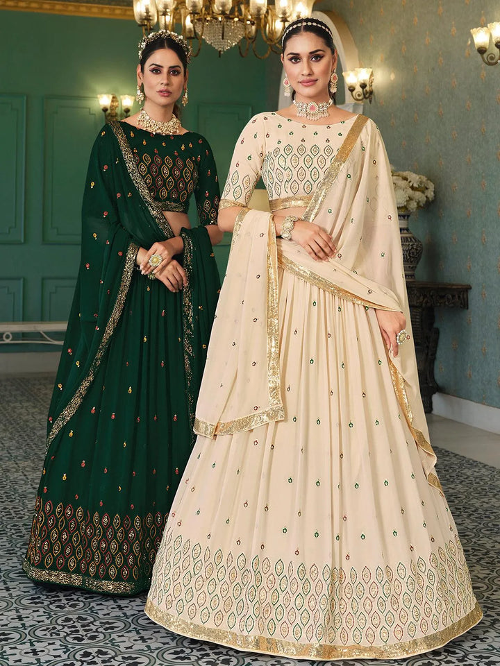 Dark Green Sequince Embroidered Work Umbrella Lehenga Choli Design Wedding Wear - VJV Now