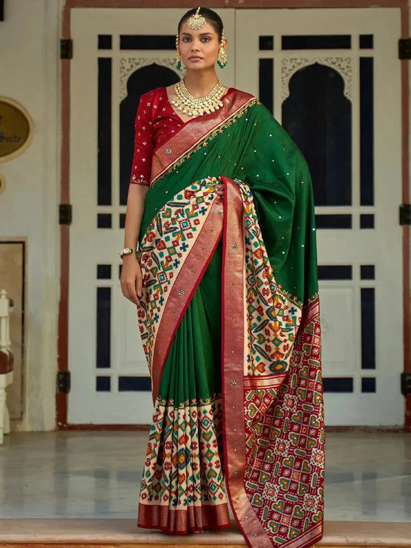 Dark Green Woven Patola Silk Saree - VJV Now