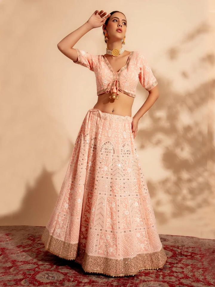 Dark Peach Bridal Lehenga Choli with Premium Thread & Sequin Work for weeding wear - VJV Now