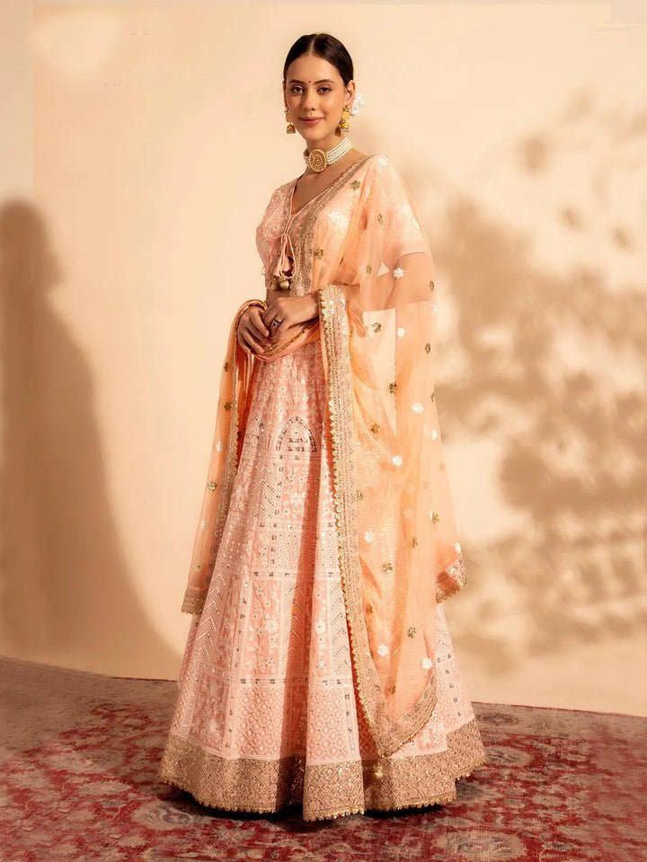 Dark Peach Bridal Lehenga Choli with Premium Thread & Sequin Work for weeding wear - VJV Now