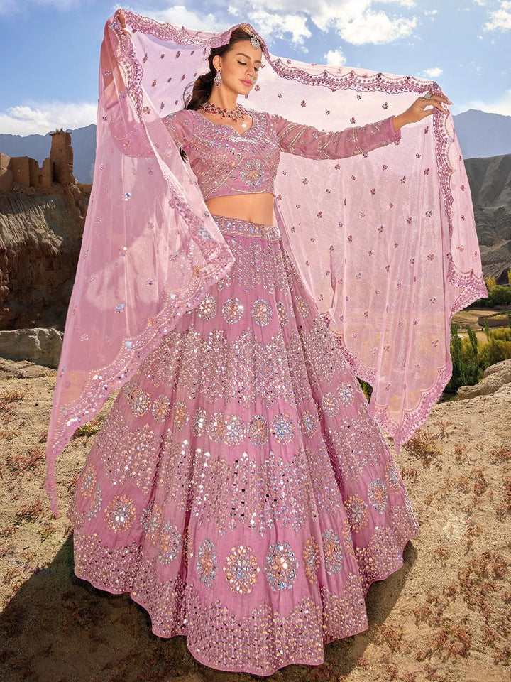 Dark Pink Heavy Net Embroidered and Mirror Work Umberalla Lehenga Choli Designer Wear - VJV Now