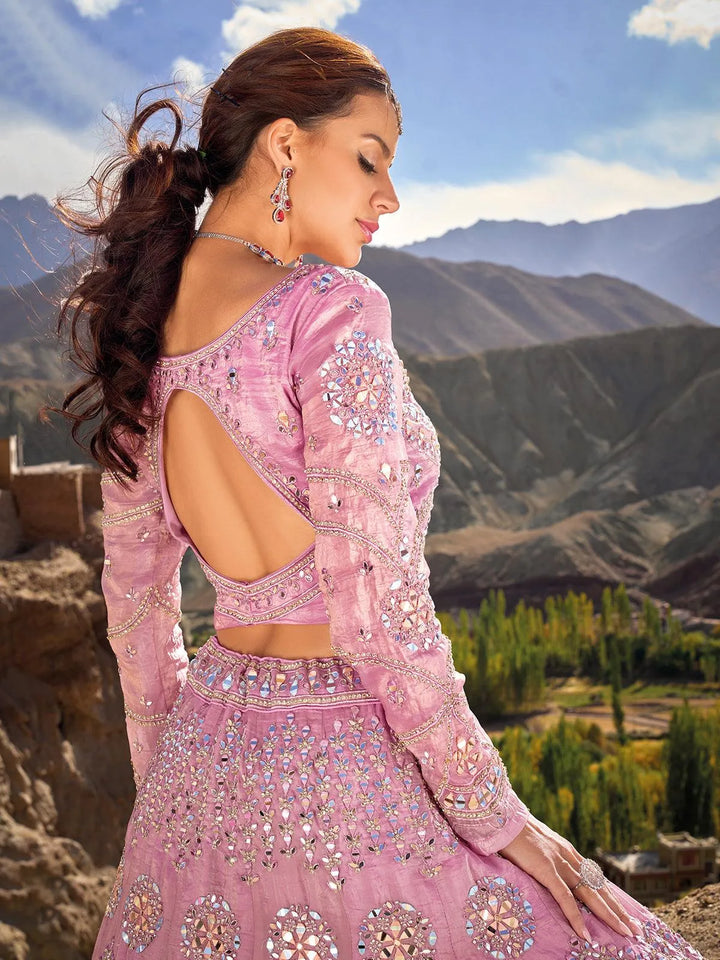 Dark Pink Heavy Net Embroidered and Mirror Work Umberalla Lehenga Choli Designer Wear - VJV Now