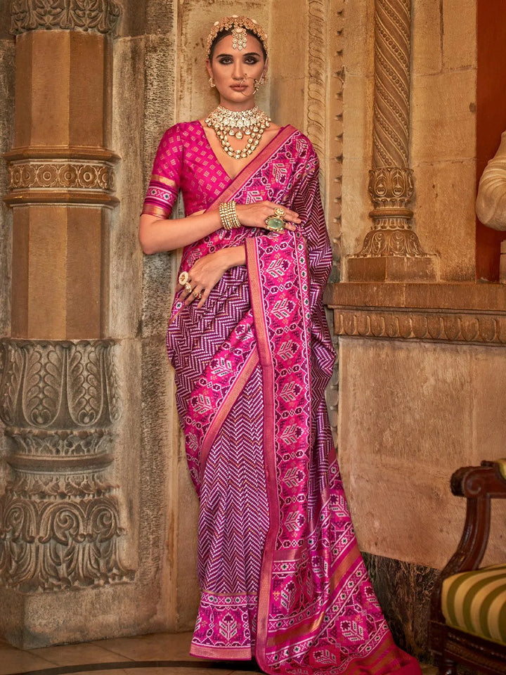 Dark Pink Printed Design Soft Silk Saree - VJV Now