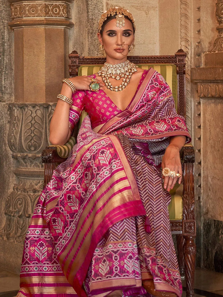 Dark Pink Printed Design Soft Silk Saree - VJV Now