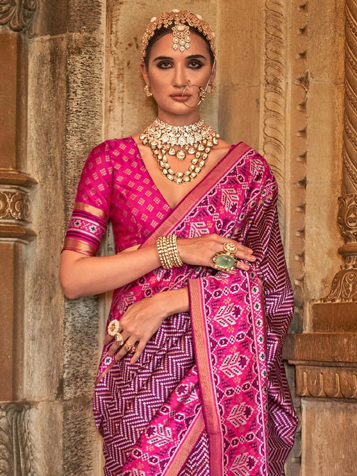 Dark Pink Printed Design Soft Silk Saree - VJV Now