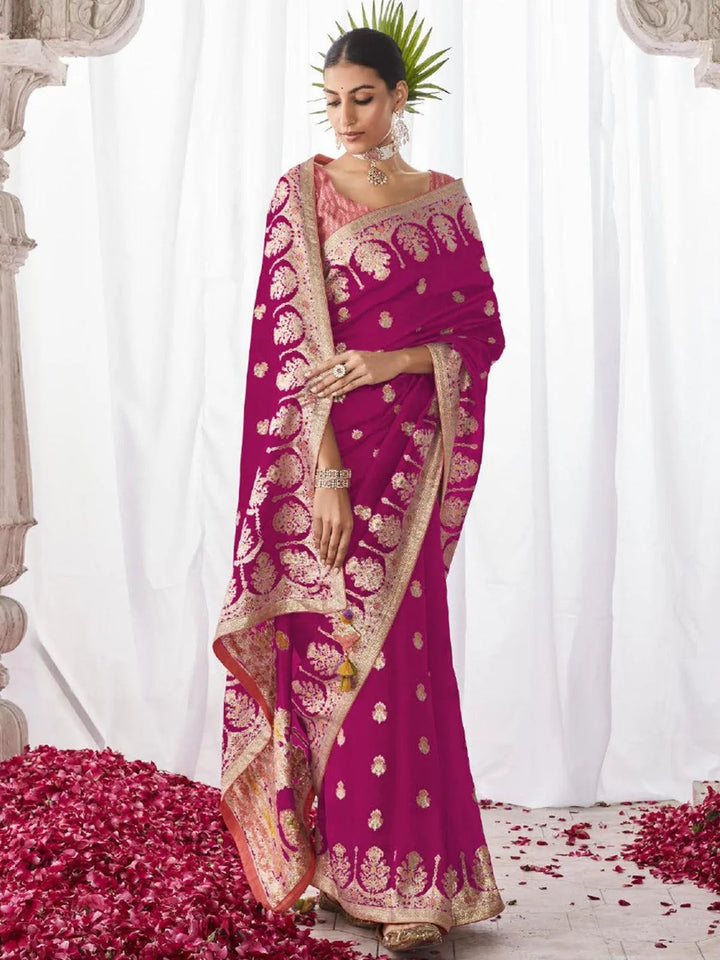 Dark Pink Woven Georgette Silk Saree Party Wear - VJV Now