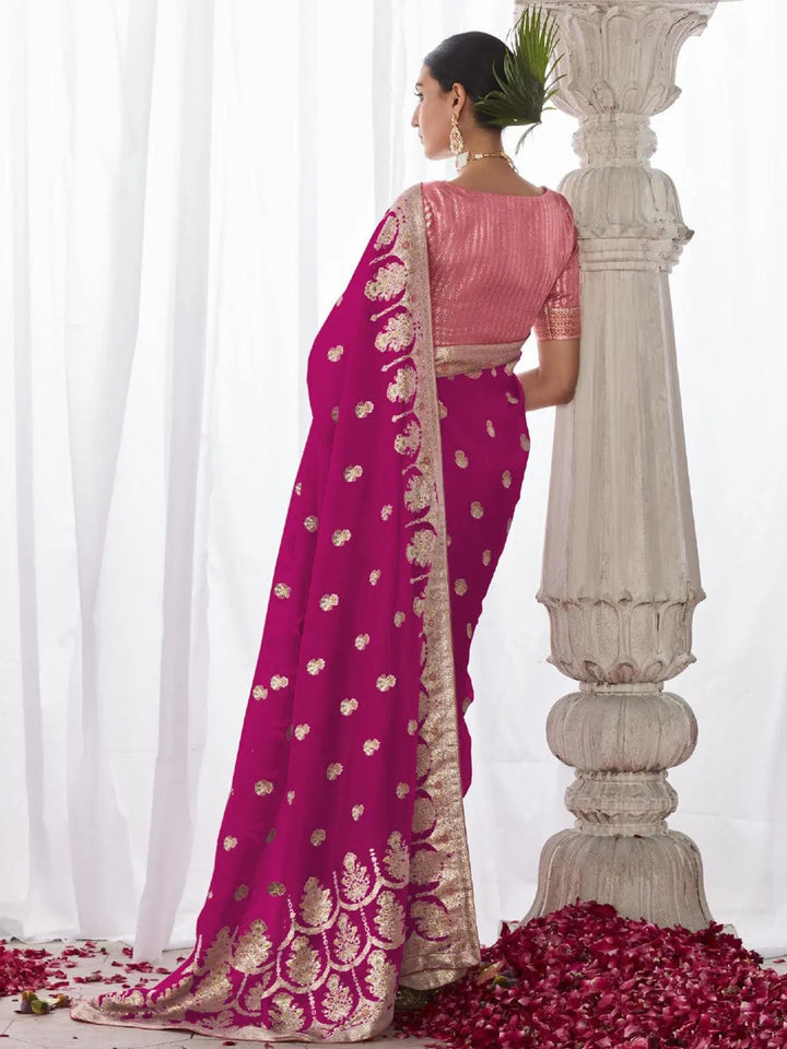 Dark Pink Woven Georgette Silk Saree Party Wear - VJV Now