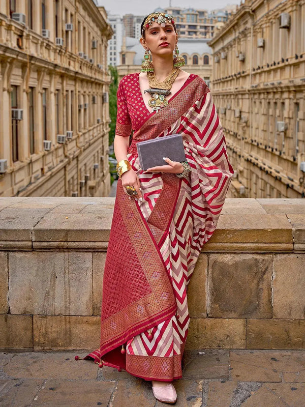 Dark Red Woven Patola Silk Saree - VJV Now