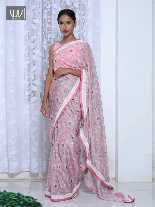 Dazzling Pink Color Printed Organza Designer Saree - VJV Now