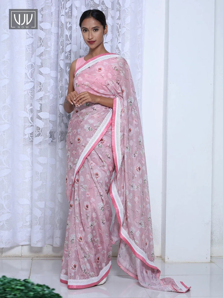 Dazzling Pink Color Printed Organza Designer Saree - VJV Now