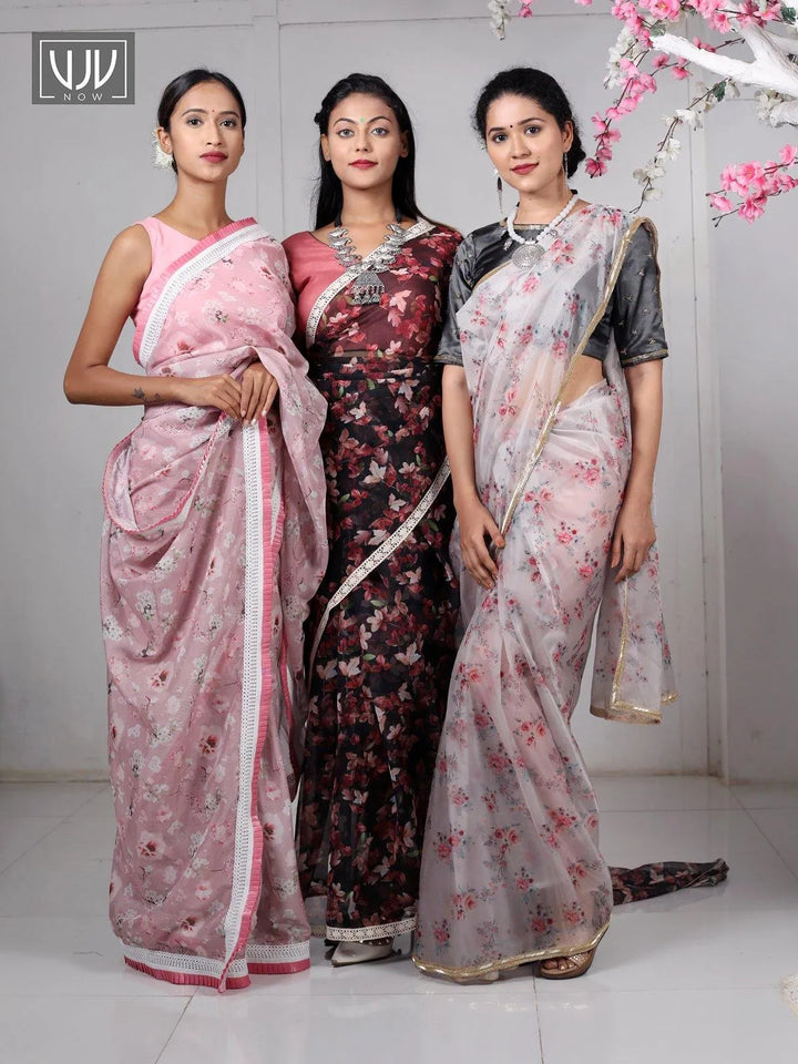 Dazzling Pink Color Printed Organza Designer Saree - VJV Now