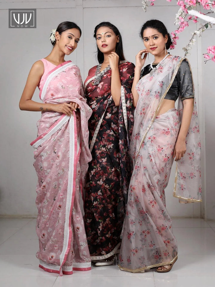 Dazzling Pink Color Printed Organza Designer Saree - VJV Now