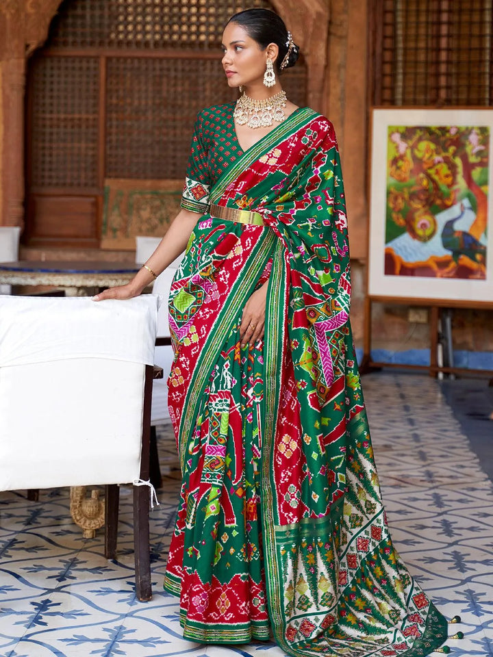 Deep Green Woven Patola Silk Saree - VJV Now