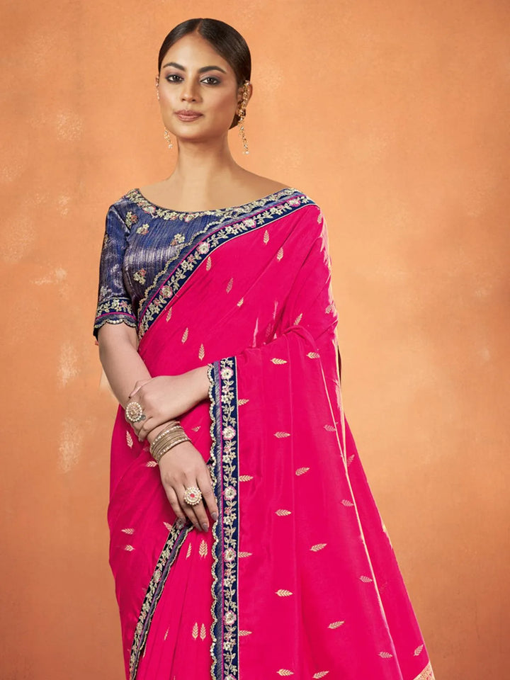 Deep Pink Kanjivaram Silk Zari Work Saree Festive Wear - VJV Now