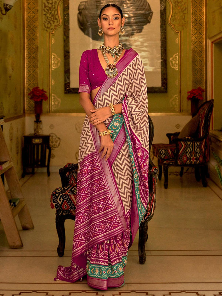 Deep Pink Woven Patola Silk Saree - VJV Now
