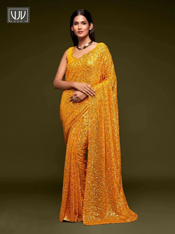 Delightful Orange Color Georgette Designer Party Wear Saree - VJV Now