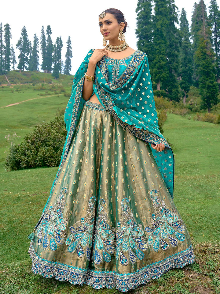 Designer Wear Beige Benarasi Silk Art Embroidered and Sequins Work Umberalla Lehenga Choli - VJV Now