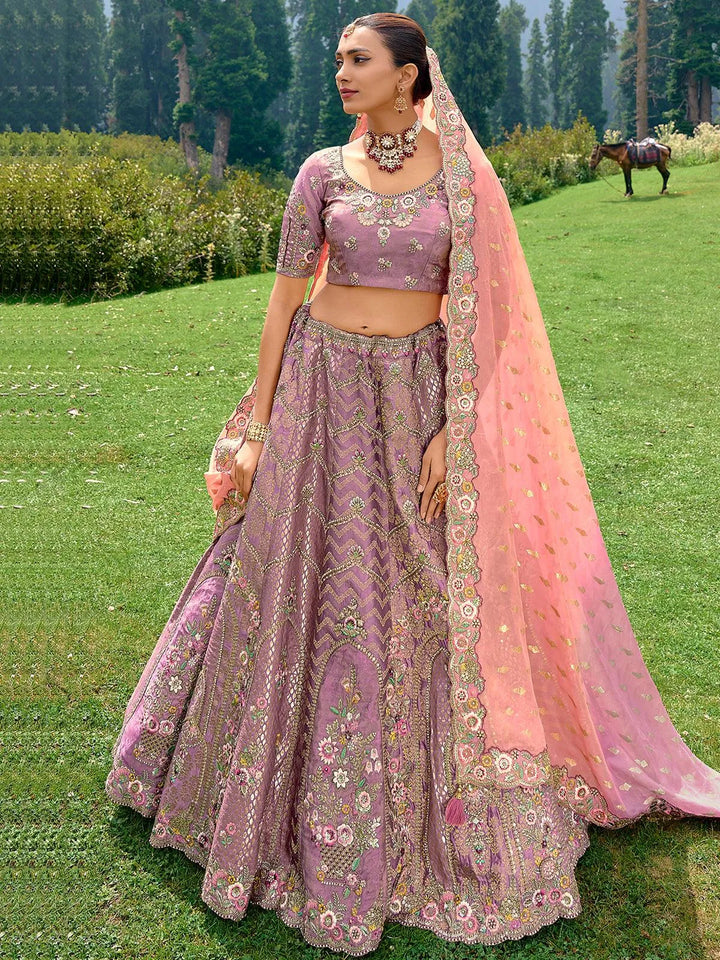 Designer Wear Dusty Pink Benarasi Silk Art Embroidered and Sequins Work Umberalla Lehenga Choli - VJV Now