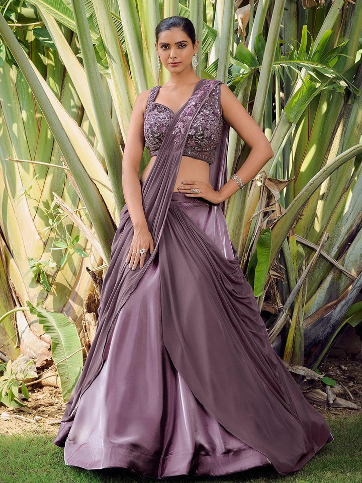 Designer Wear Dusty Pink Embroidered Crop Top Lehenga Choli - VJV Now