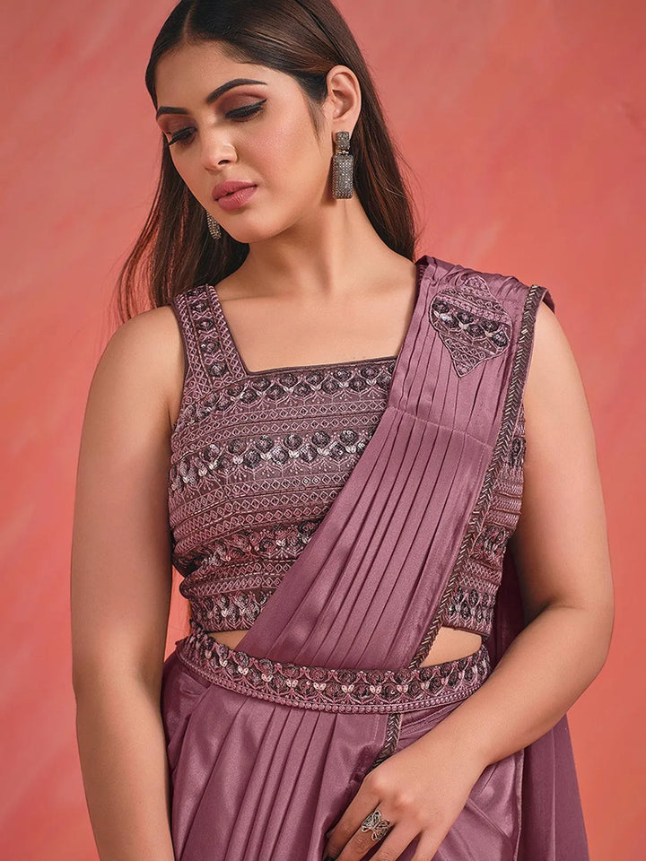 Designer Wear Dusty Pink Sequence And Cut Dana Work Silk Saree - VJV Now