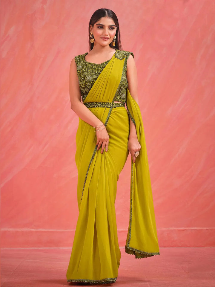 Designer Wear Green Thread And Cut Dana Work Silk Saree - VJV Now