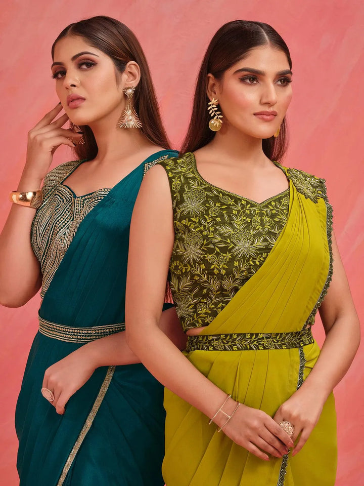 Designer Wear Green Thread And Cut Dana Work Silk Saree - VJV Now