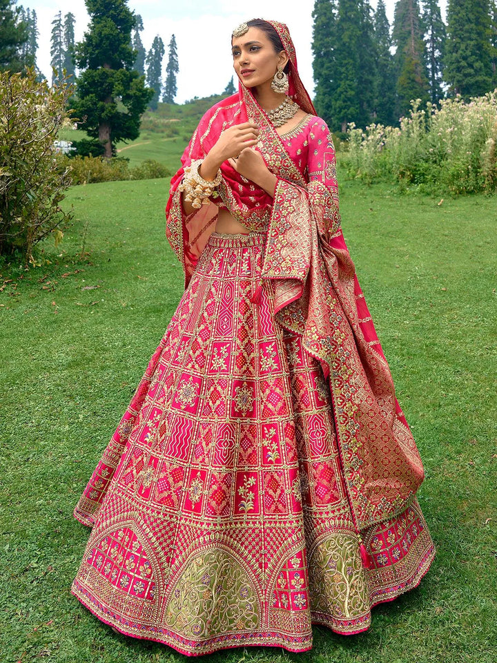 Designer Wear Rani Pink Benarasi Silk Art Embroidered and Sequins Work Umberalla Lehenga Choli - VJV Now