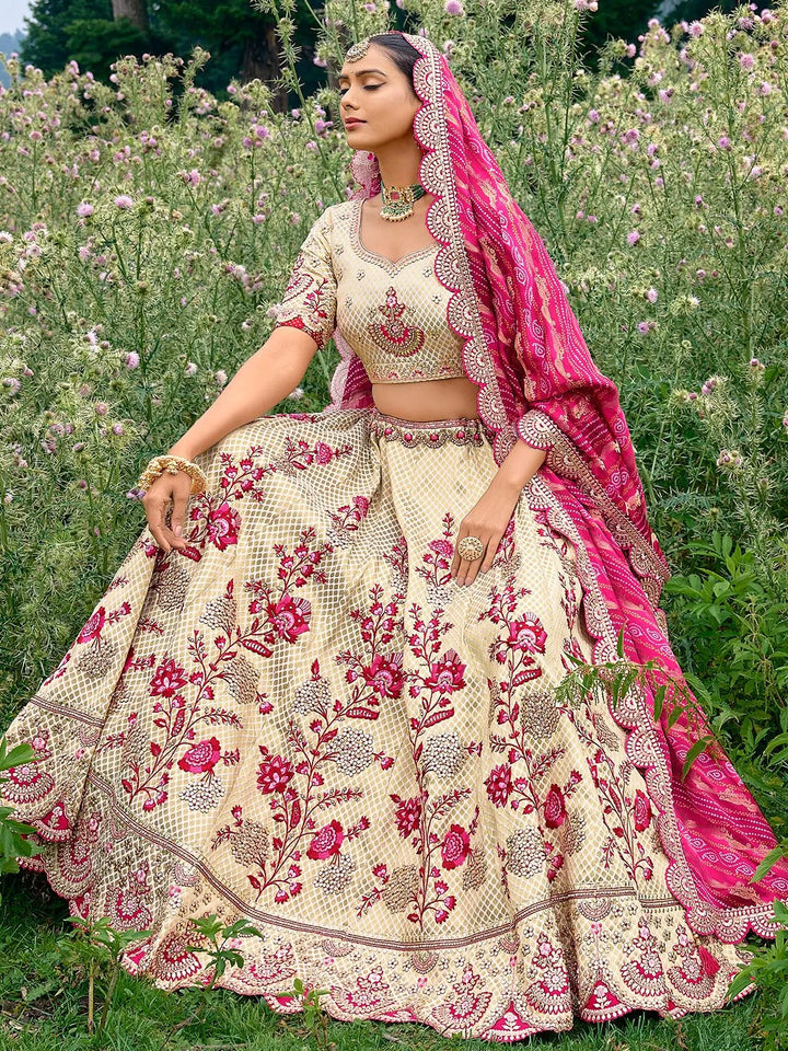 Designer Wear White Benarasi Silk Art Embroidered and Sequins Work Umberalla Lehenga Choli - VJV Now