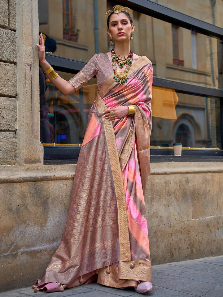 Dusty Pink Art Silk Zari Work Saree Designer Wear - VJV Now