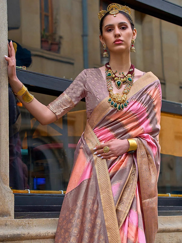 Dusty Pink Art Silk Zari Work Saree Designer Wear - VJV Now