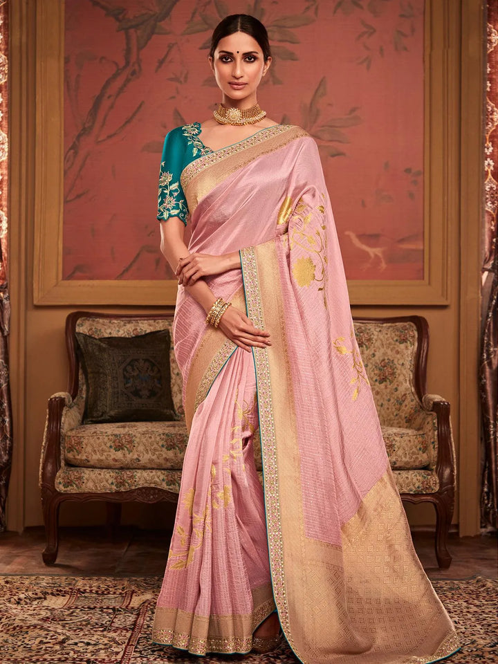 Dusty Pink Art Silk Zari Work saree - VJV Now