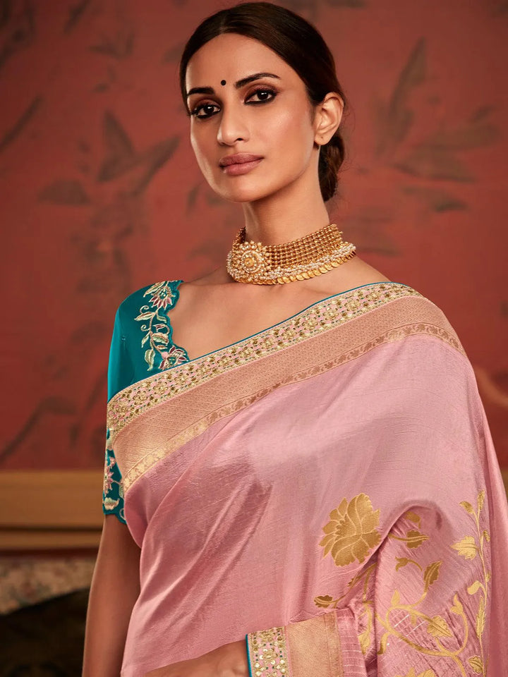 Dusty Pink Art Silk Zari Work saree - VJV Now