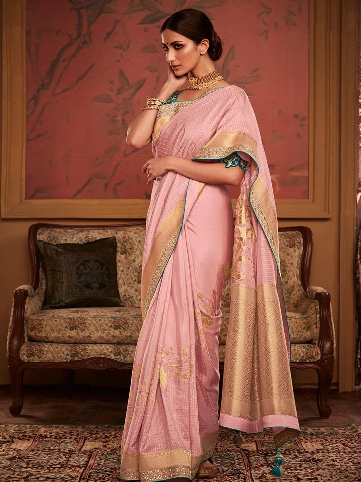 Dusty Pink Art Silk Zari Work saree - VJV Now