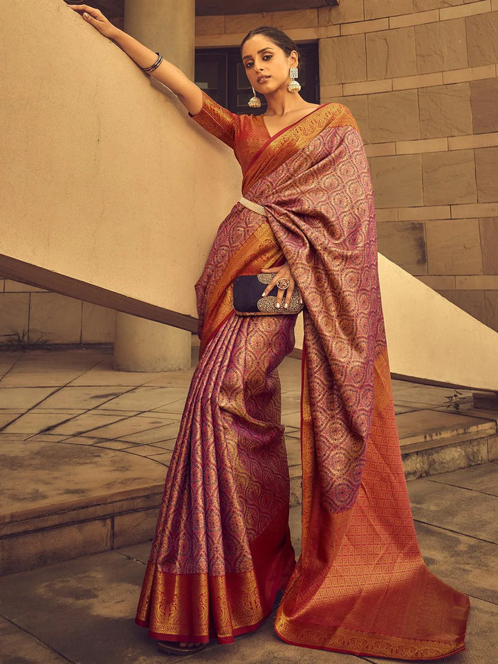 Dusty Pink Banarasi Soft Silk Wedding Wear Saree - VJV Now