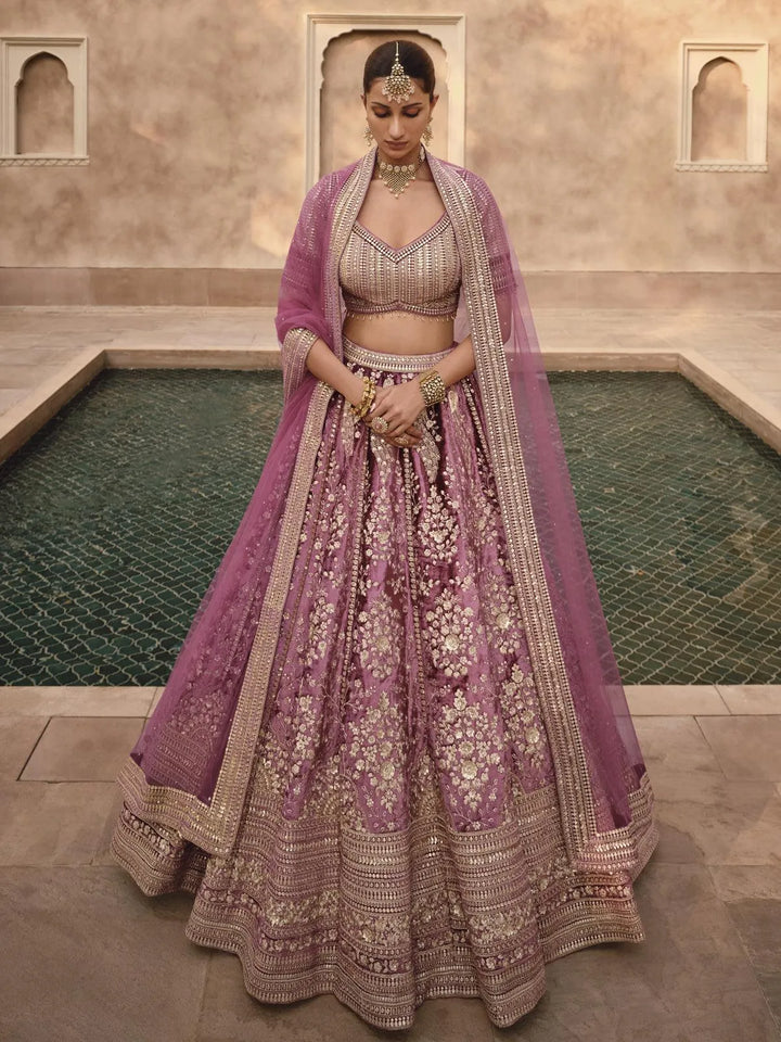 Dusty Pink Embroidered and Hand Work Designer Lehenga Choli - VJV Now