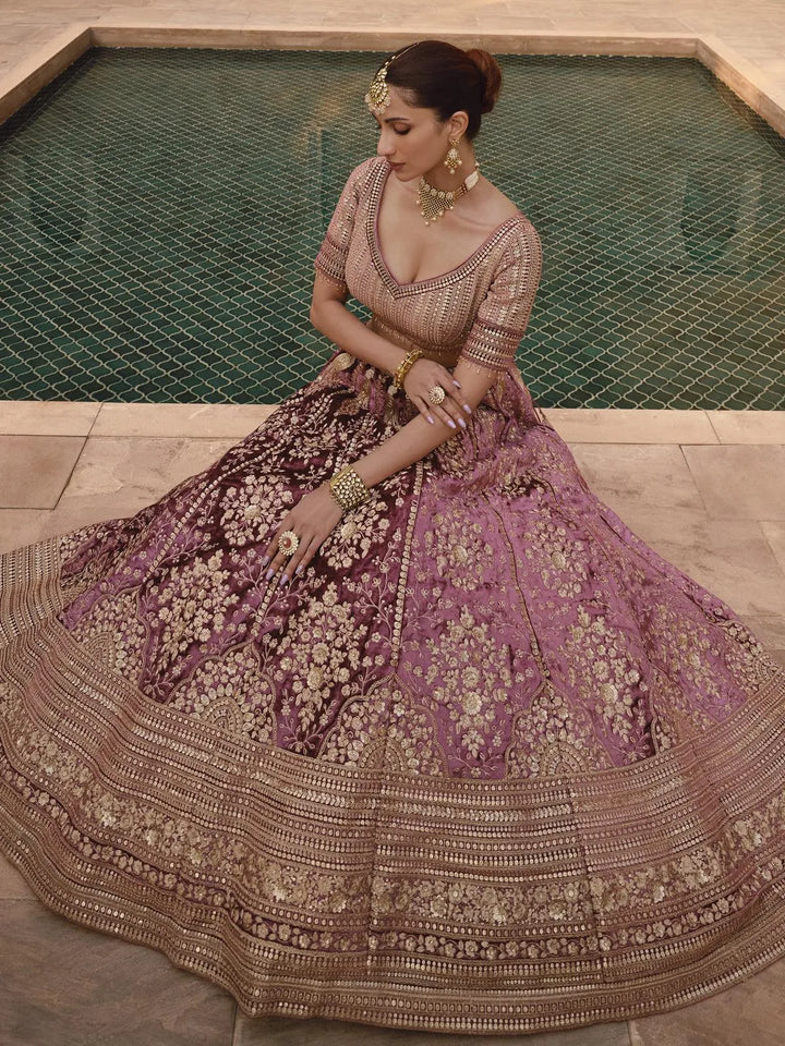 Dusty Pink Embroidered and Hand Work Designer Lehenga Choli - VJV Now