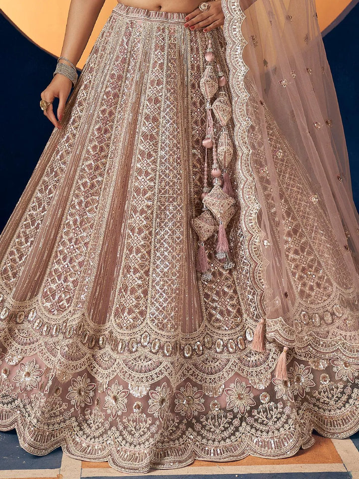 Dusty Pink Net Hand Work Umbrella Lehenga Choli - VJV Now