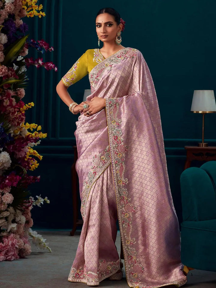 Dusty Pink Woven Banarasi Soft Silk Designer Saree Party Wear - VJV Now