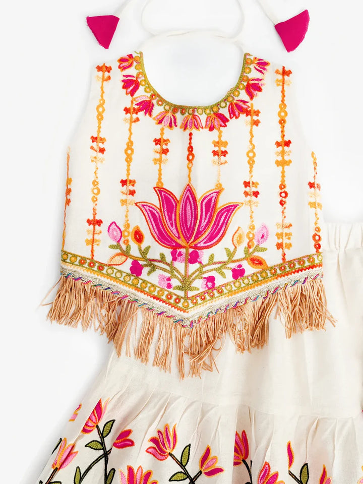 Lotus Pink Chaniya Choli Set for Girls – Embroidered Blouse & Bandhani Lehenga | Navratri, Diwali & Wedding Wear