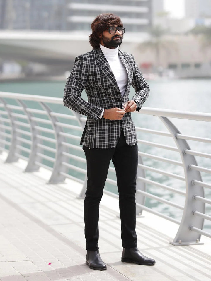 Fabulous Black And White Color Men's Single Breasted Blazer - VJV Now