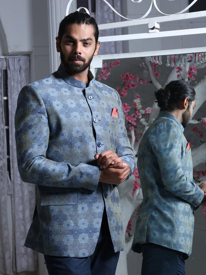 Fabulous light Blue and grey Color Cotton Men's Designer Jodhpuri Suit - VJV Now