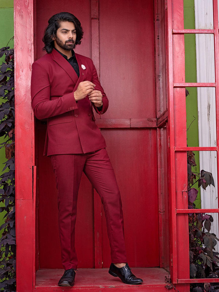 Fabulous Maroon Color Men's Double Breasted Designer Suit - VJV Now