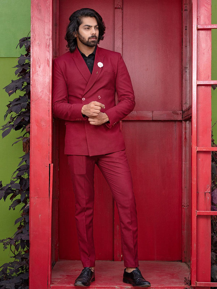 Fabulous Maroon Color Men's Double Breasted Designer Suit - VJV Now