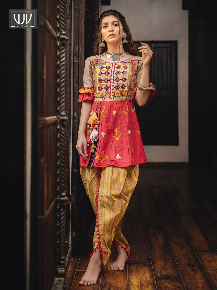 Fabulous Red Color Khadi Cotton Festive Wear Kedia Set - VJV Now