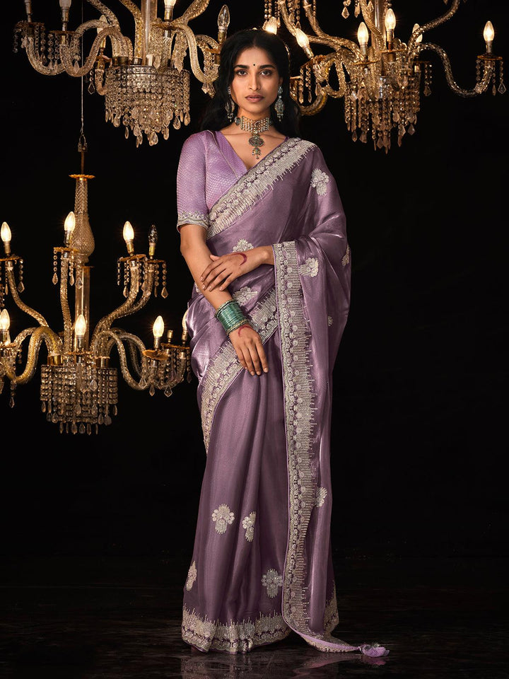Fancy Lavender Sequin Embroidered Saree for Woman party wear - VJV Now