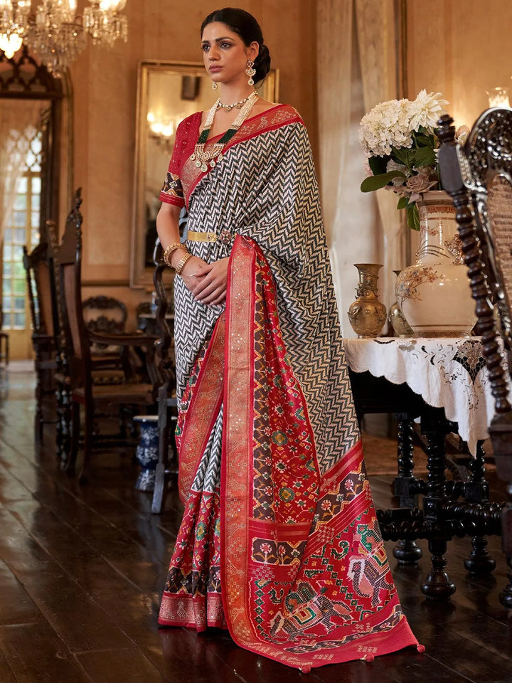 Festive Wear Black N Red Benarasi Silk Jacquard Weaving Saree - VJV Now