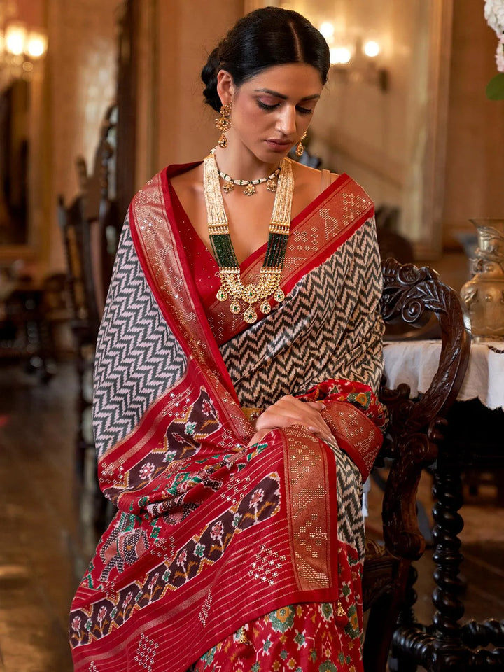 Festive Wear Black N Red Benarasi Silk Jacquard Weaving Saree - VJV Now