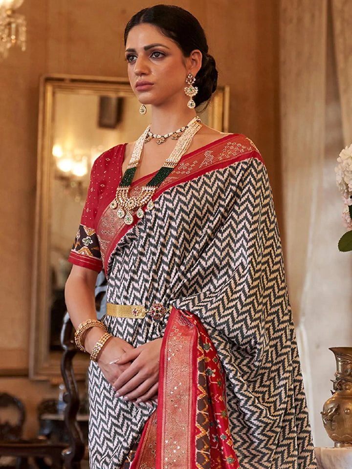 Festive Wear Black N Red Benarasi Silk Jacquard Weaving Saree - VJV Now